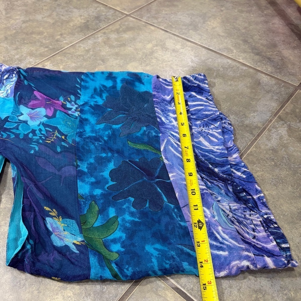 Half Moon Bay Womens Blue Floral Beaded Embroidered Open Kimono Sz L Boho Hippie - Picture 12 of 13